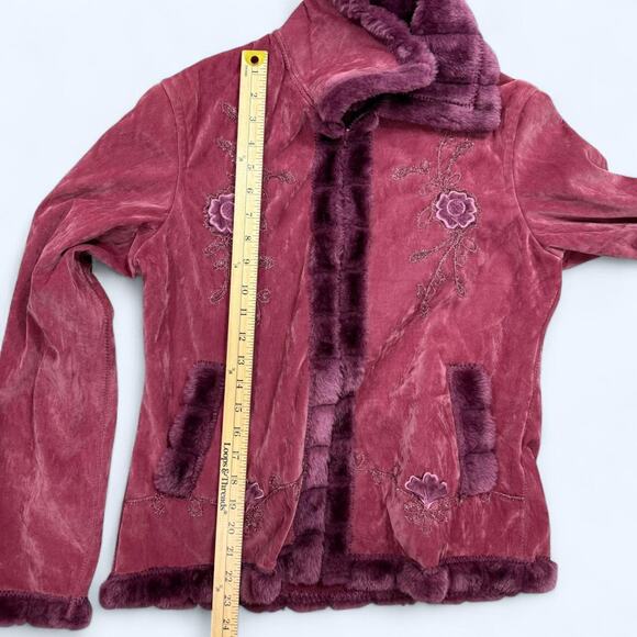 NWT Y2K Cappuccino Faux Fur Embroidered Velour Jacket Sz L - Pink Bratzcore Coat - Picture 8 of 8